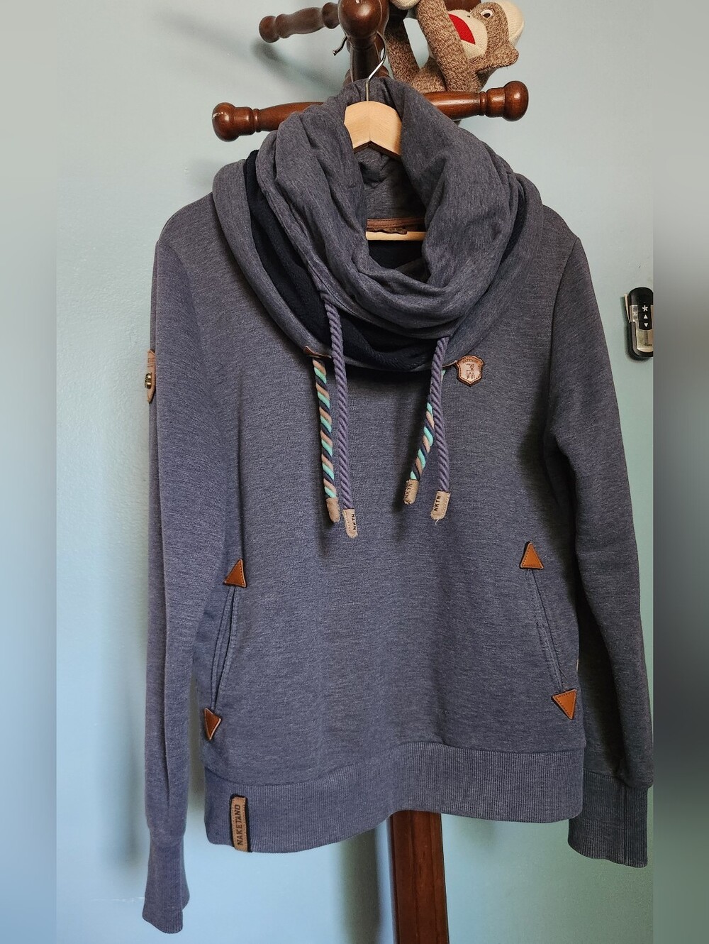 Naketano Heather Blue Cowl Neck Pullover Hoodie